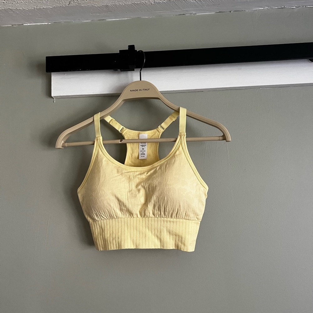 90 Degree By Reflex Light Yellow leopard print Sports Bra